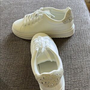 A New Day White Sneakers With Classic rhinestones Design